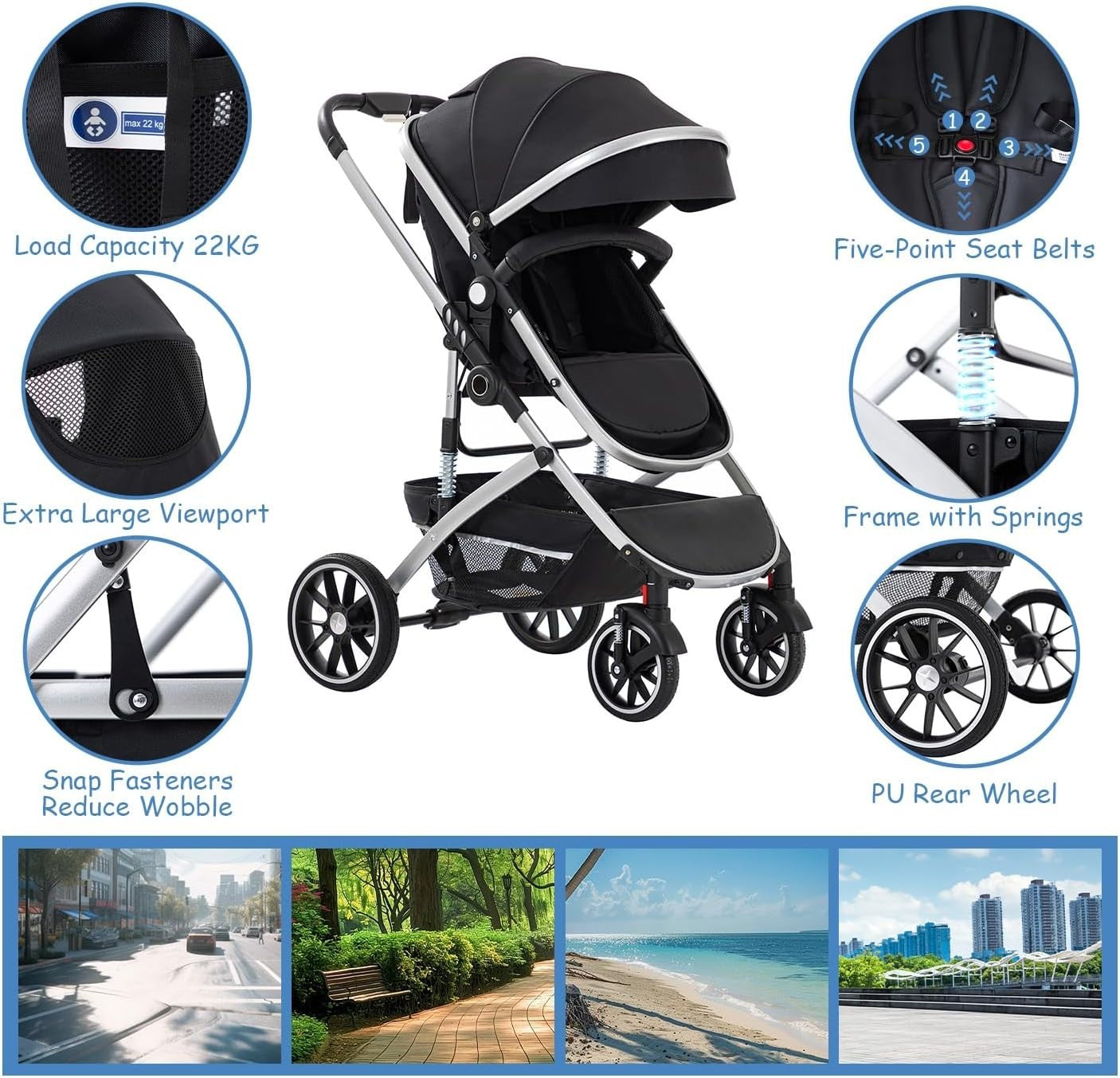 3 in 1 High Landscape Travel System Pram Pushchair Car Seat 22kg Pink