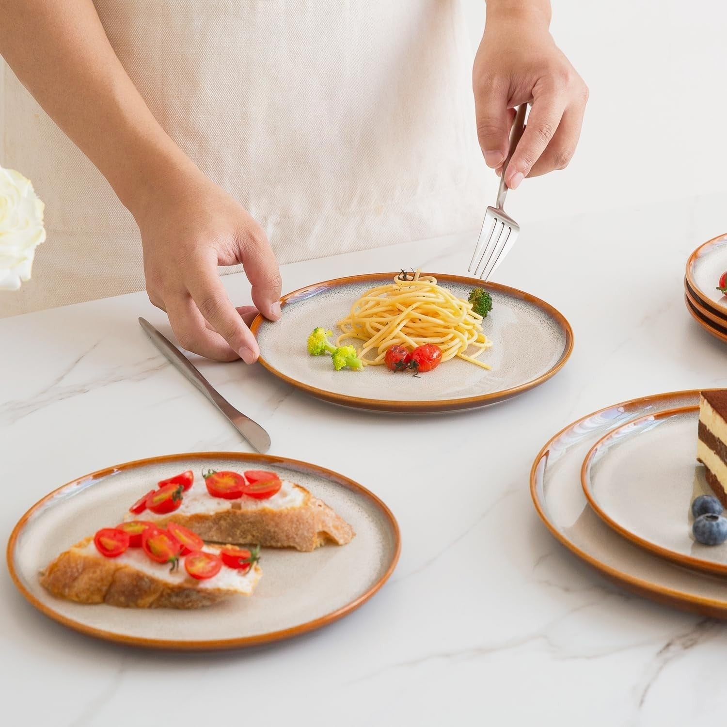 Dinner Plates Set of 6 27cm Ceramic Stoneware Scratch Resistant Cappuccino