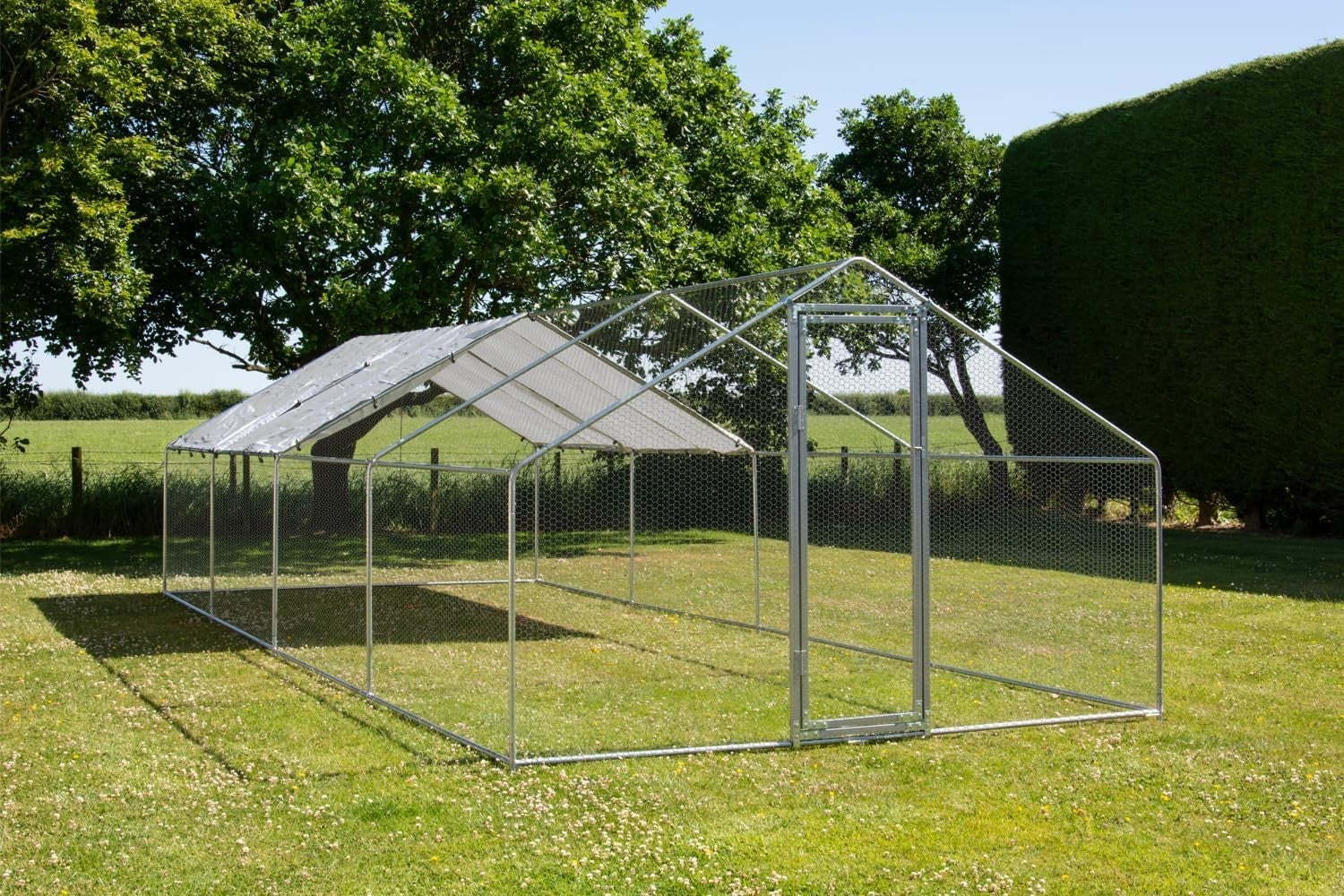 XXL Walk In Chicken Run Galvanised Steel Secure Small Gap Door 3x8m
