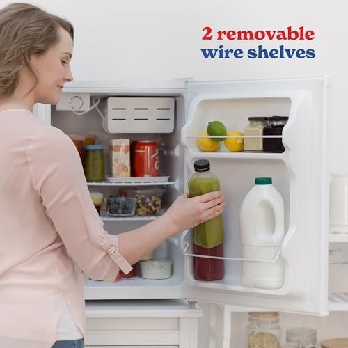 66L Mini Fridge Countertop Manual Temp Control Reversible White Compact