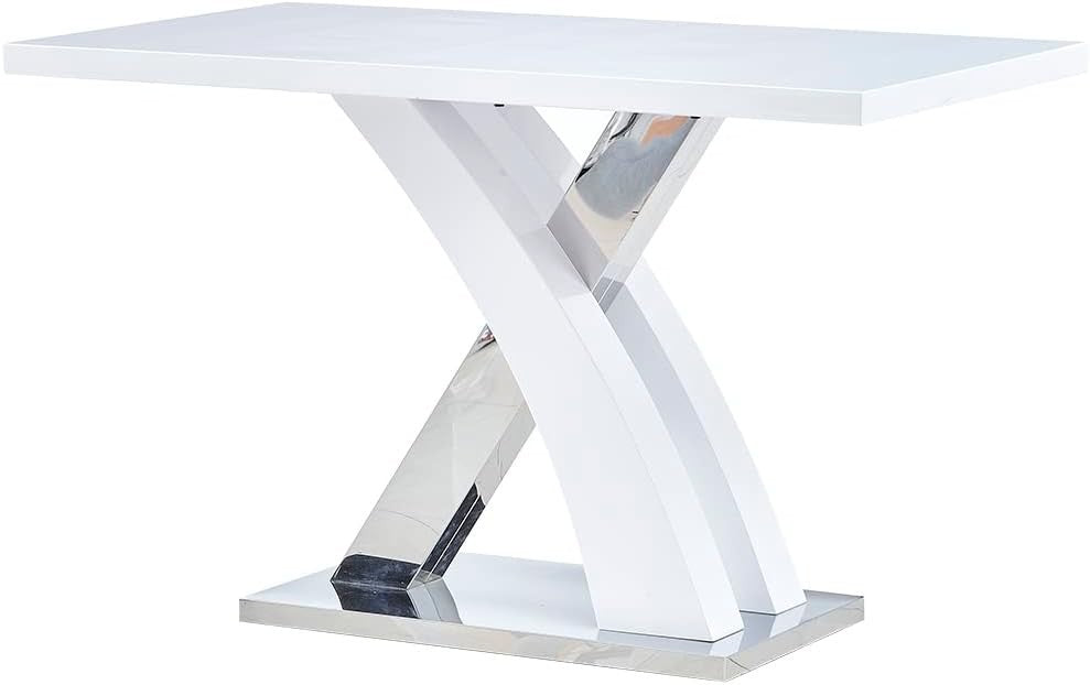 High Gloss White Dining Table Set with 4 Grey Chairs | Modern Extendable
