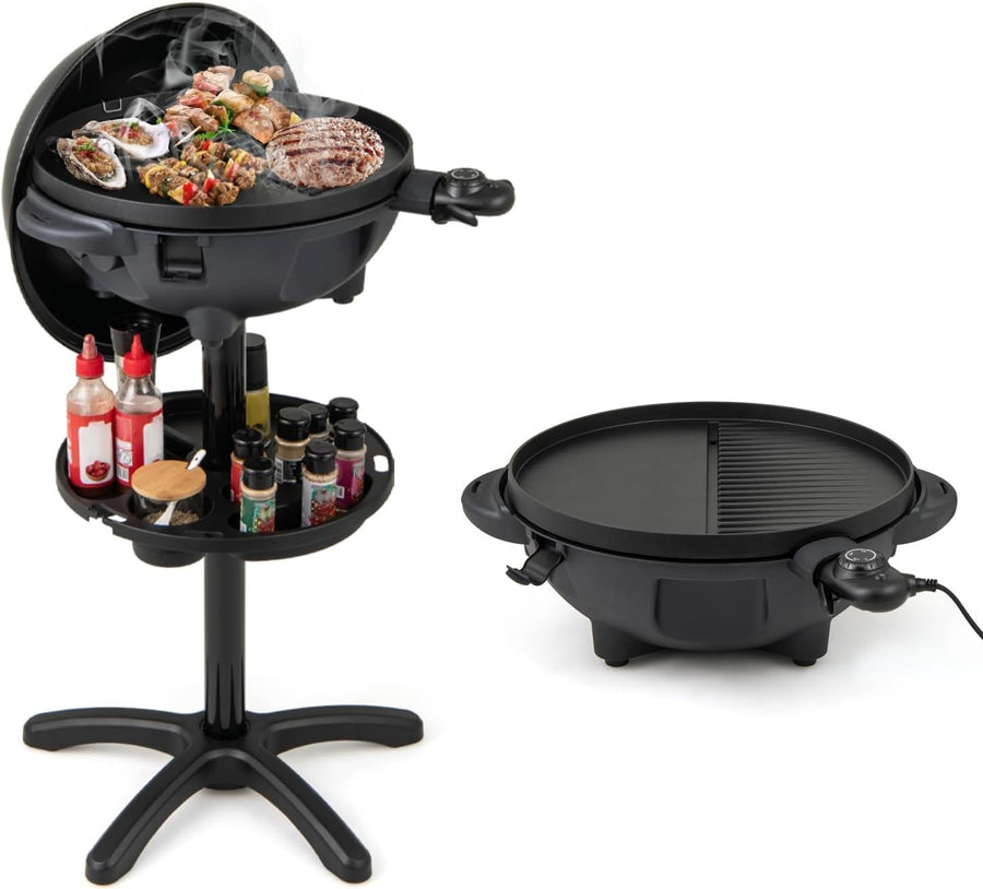 2-in-1 Electric BBQ Grill & Table Grill with Stand, Non-Stick Plate