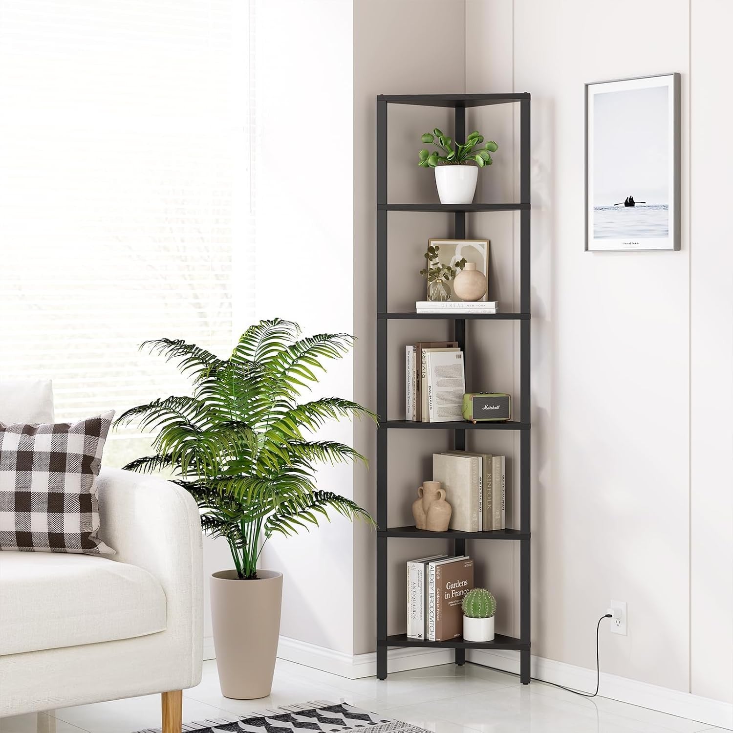 Modern 6-Tier LED Corner Shelf Unit | Space-Saving Display Rack for Living Room