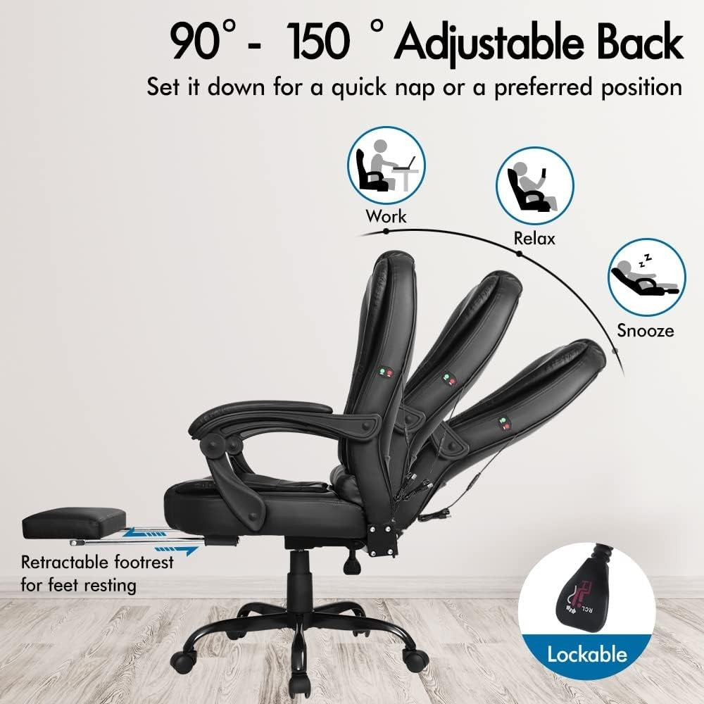 Grey Massage Office Chair Recliner Footrest Heated Ergonomic PU Leather