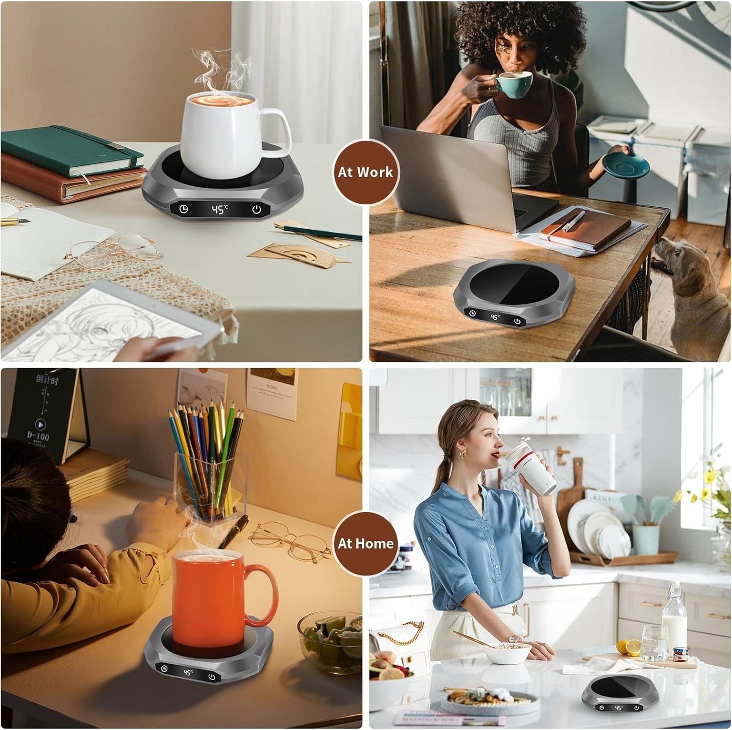 Coffee Mug Warmer 3 Temp Auto Shut Off Desk Heater Grey