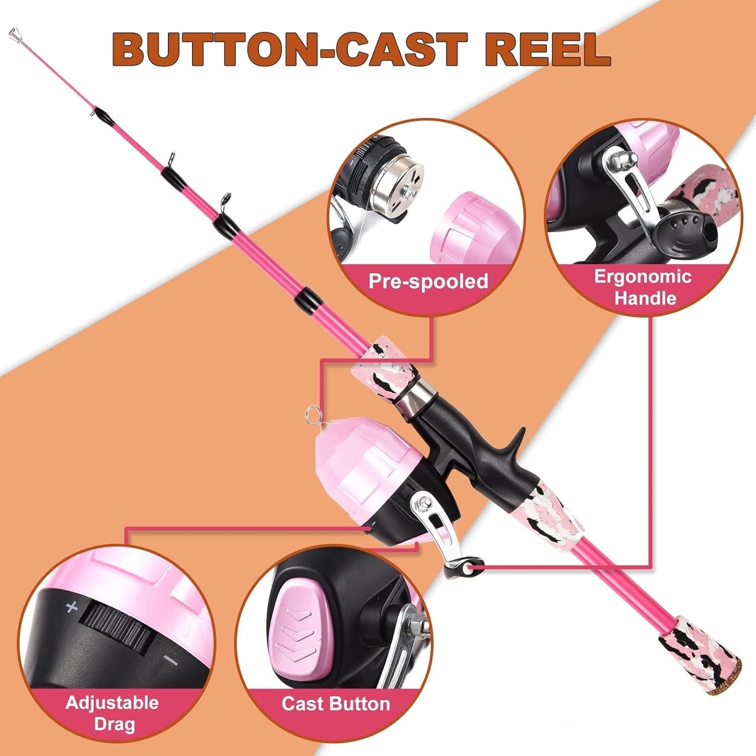 Kids Fishing Rod & Reel Combo Kit 1.2m Telescopic Pole Set Bag