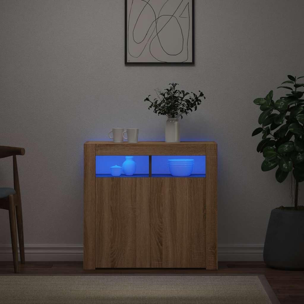 Sonoma Oak LED Sideboard Cabinet Cupboard Storage Unit 80cm Modern Display