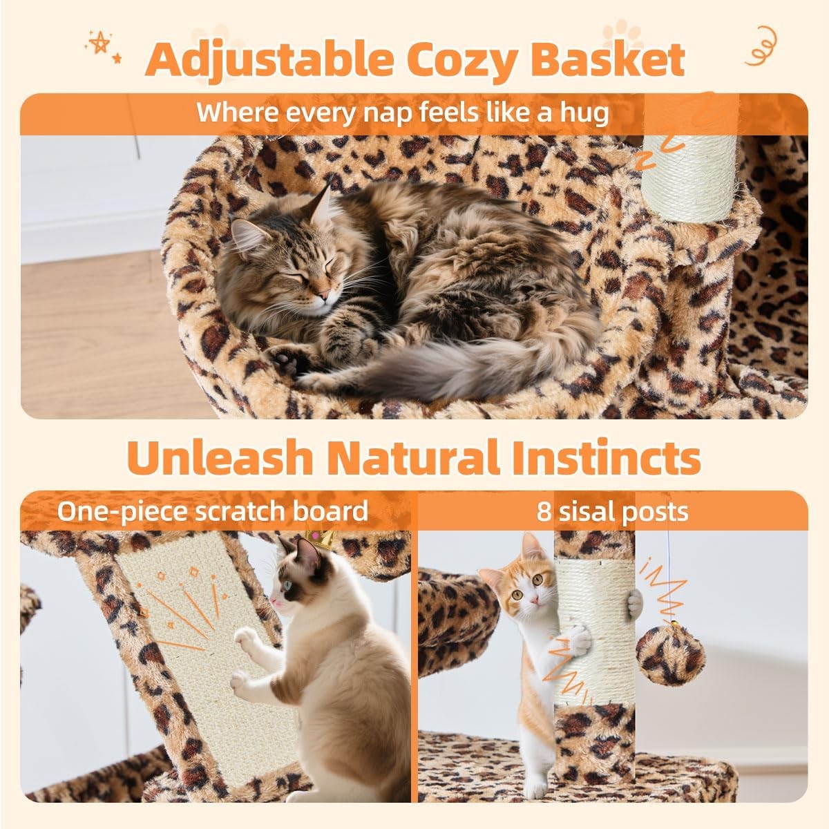 Large Cat Tree Tower 71” Multi Level Sisal Scratching Posts Condo