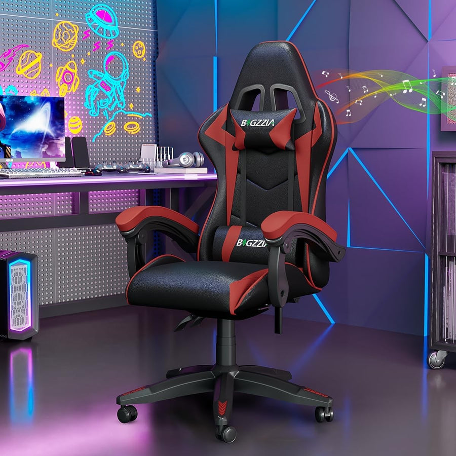Gaming Chair w/ Bluetooth Speakers Red Reclining Ergonomic