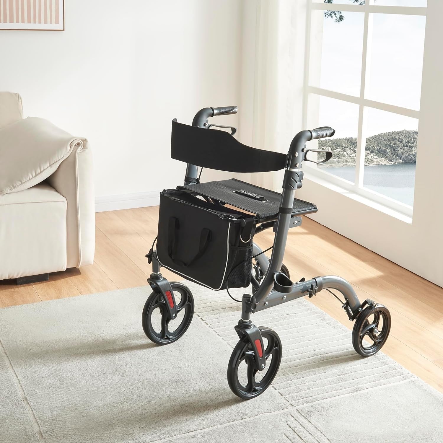 Lightweight Folding Rollator Walker with Seat Lockable Brakes 20cm Wheels