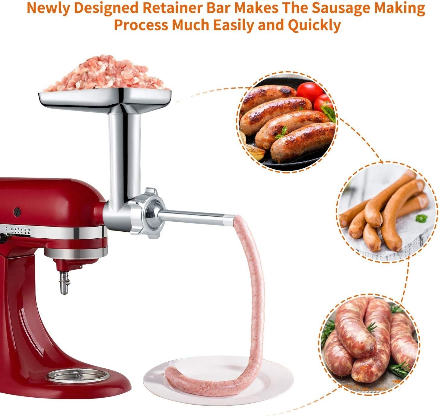 Metal Meat Grinder Attachment Sausage Stuffer 5 Plates Mixer Fit