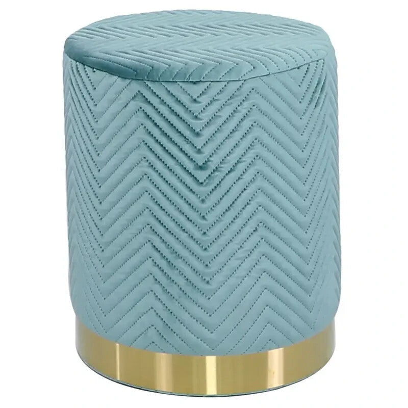Velvet Round Mint Green Footstool | Gold Base Ottoman Accent Seat Stool