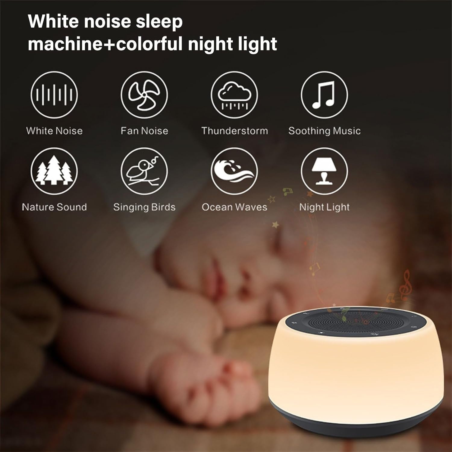 White Noise Sleep Machine for Babies & Adults | Night Light & Lullabies
