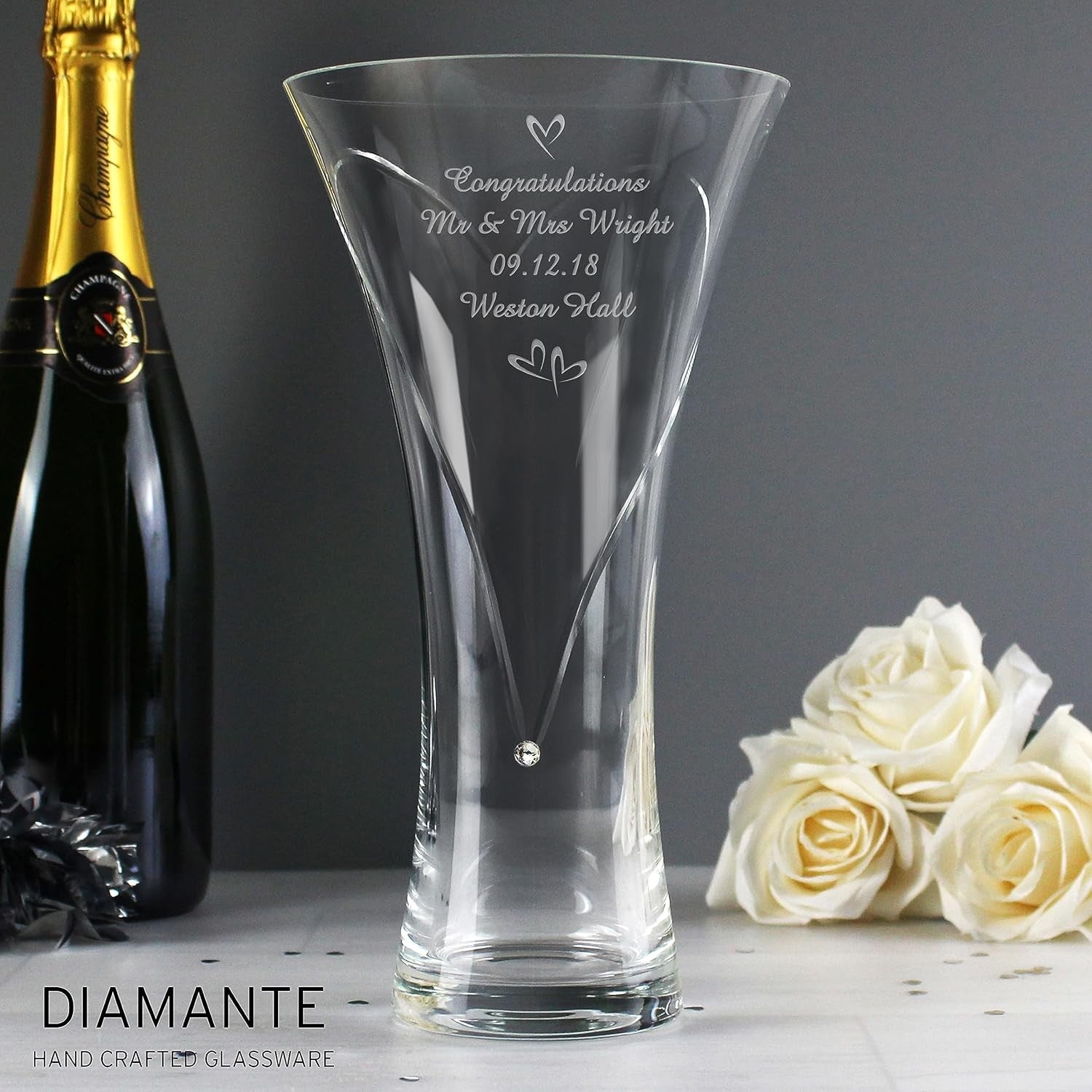 Personalised Crystal Vase Hand Cut Engraved Gift for Wedding Anniversary