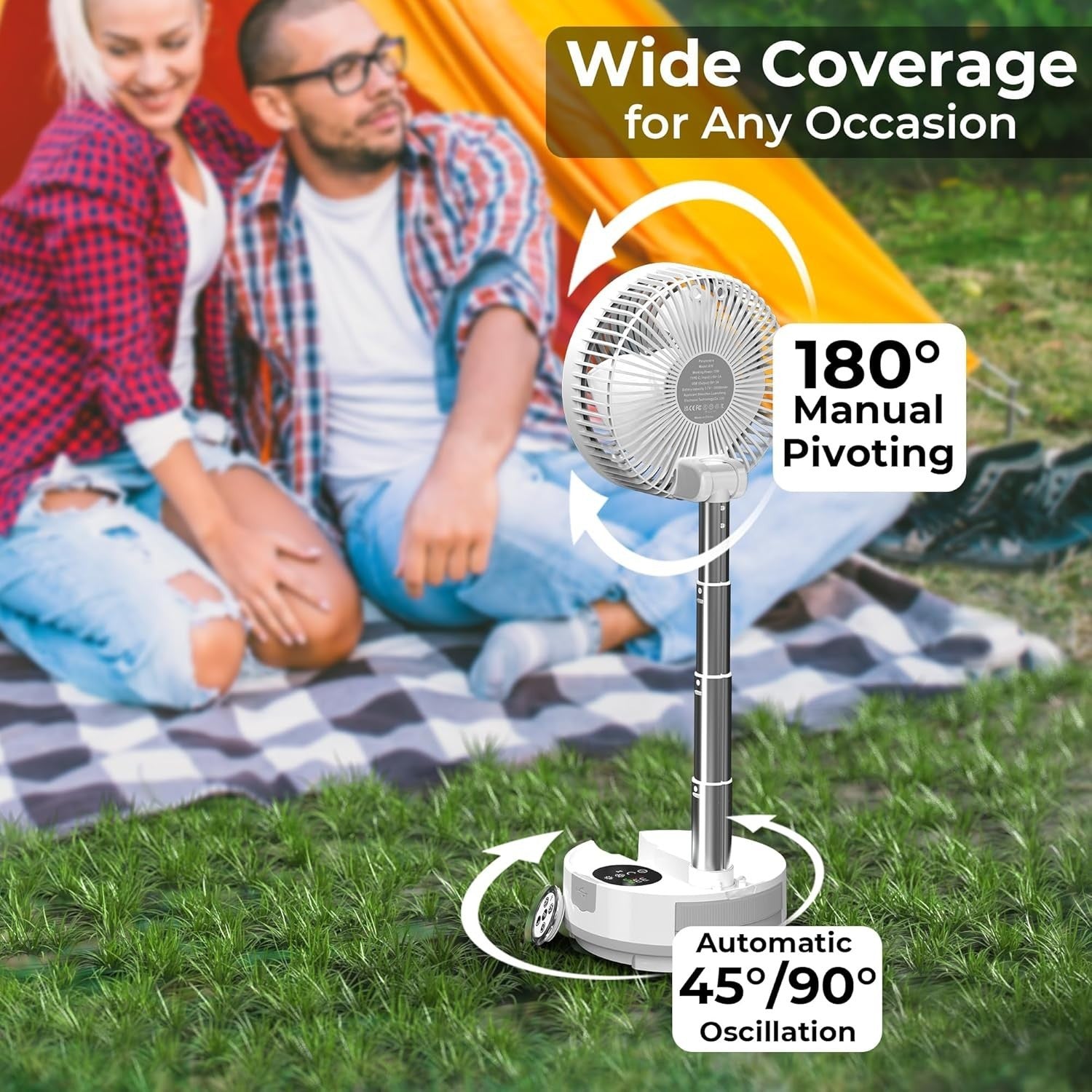 White Camping Fan – 20000mAh Rechargeable 8" Table Fan w/ Light, Timer & Remote