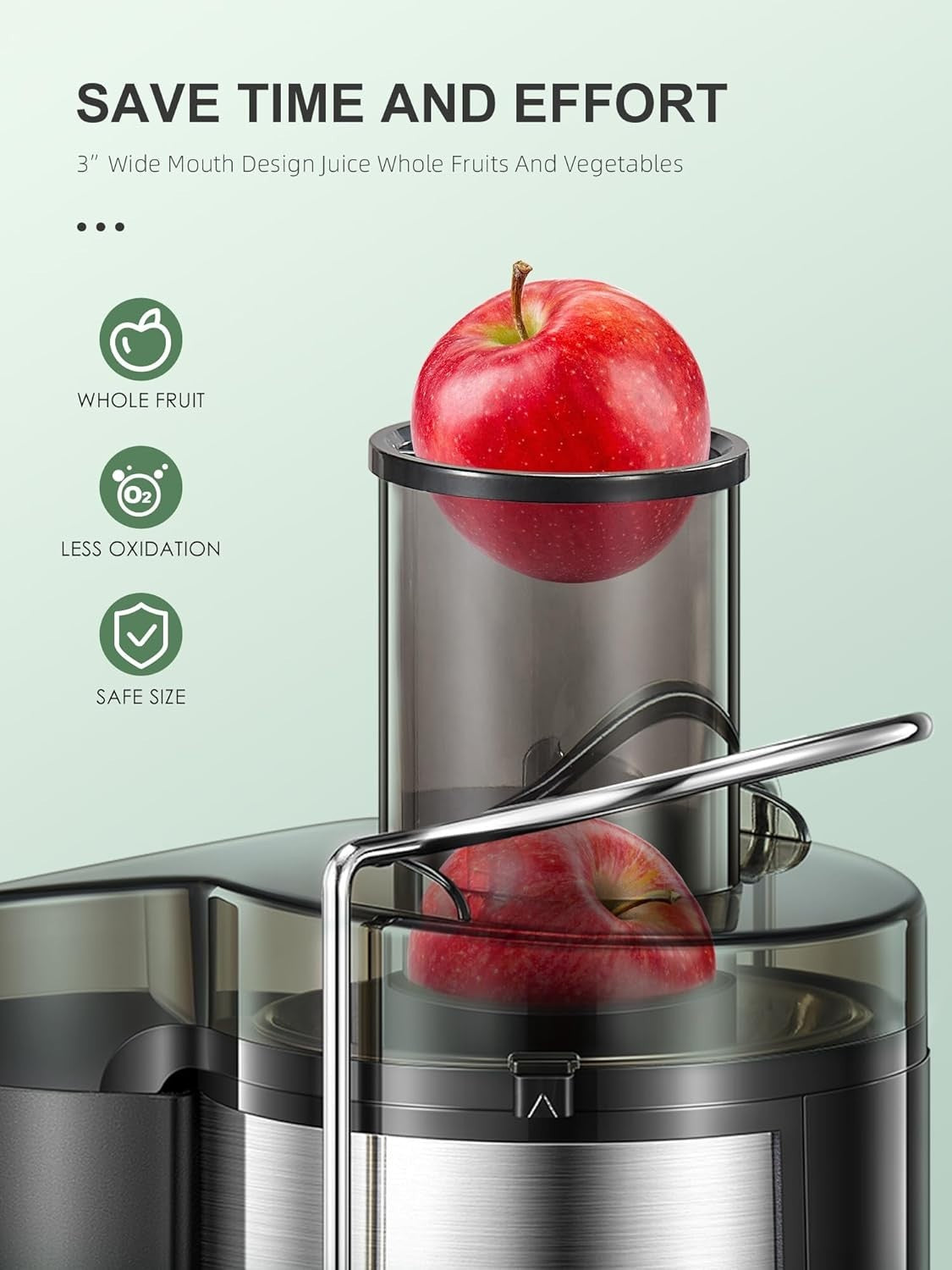 800W Centrifugal Juicer 76mm Wide Chute Whole Fruit 2 Speed Steel Easy Clean