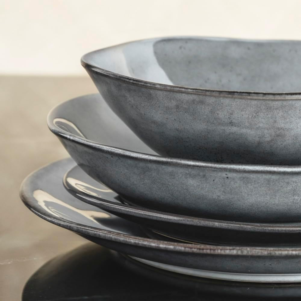 32pc Stoneware Dinner Set Charcoal Grey Plates Bowls Scandinavian Style