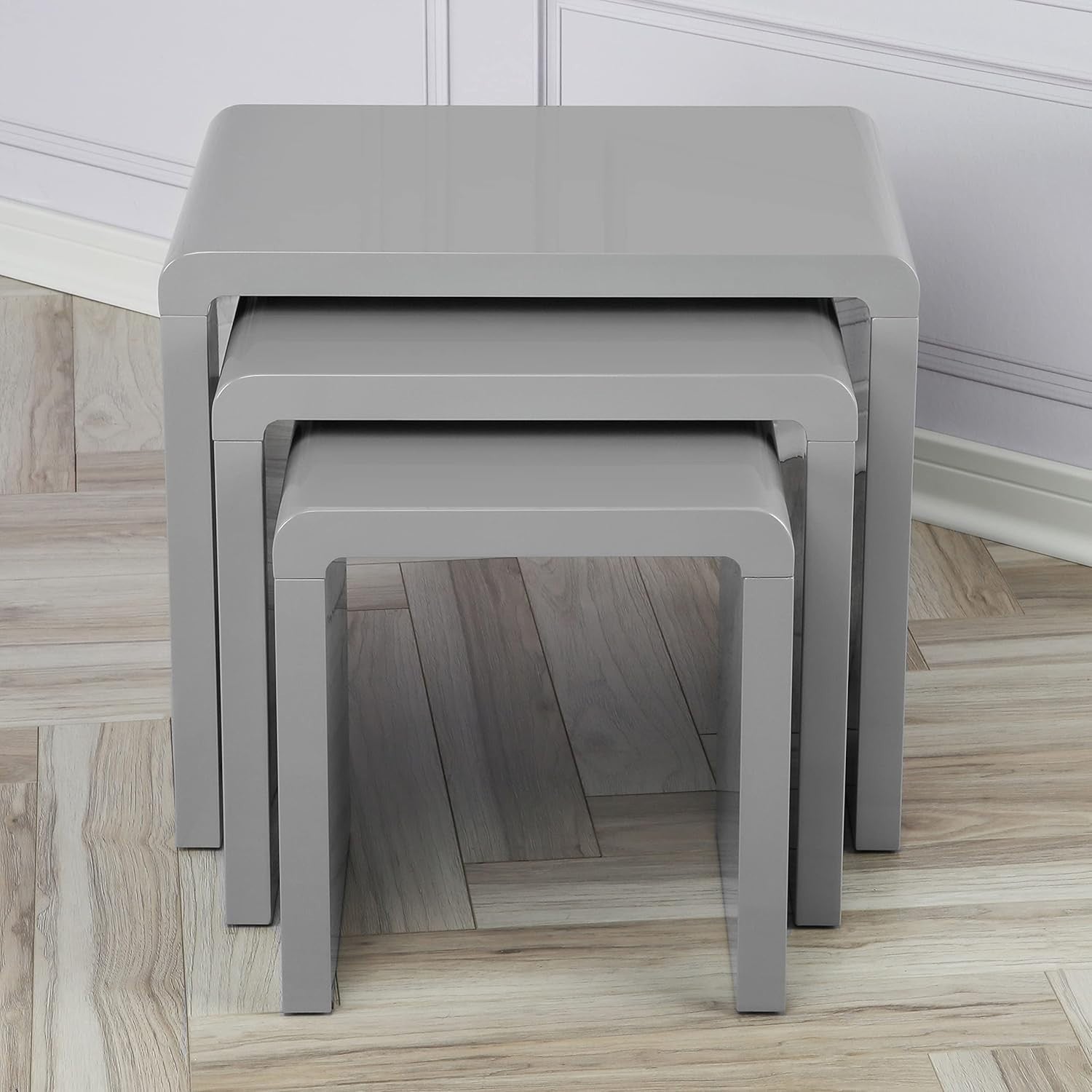 Coffee Tables Nest of 3 High Gloss Round Grey Side End Living Room Space Saver