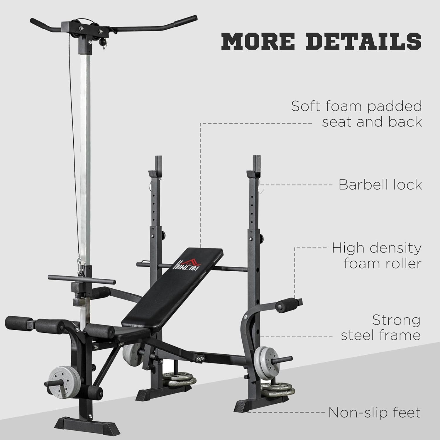 Adjustable Weight Bench Home Gym Set Squat Rack Pulley System