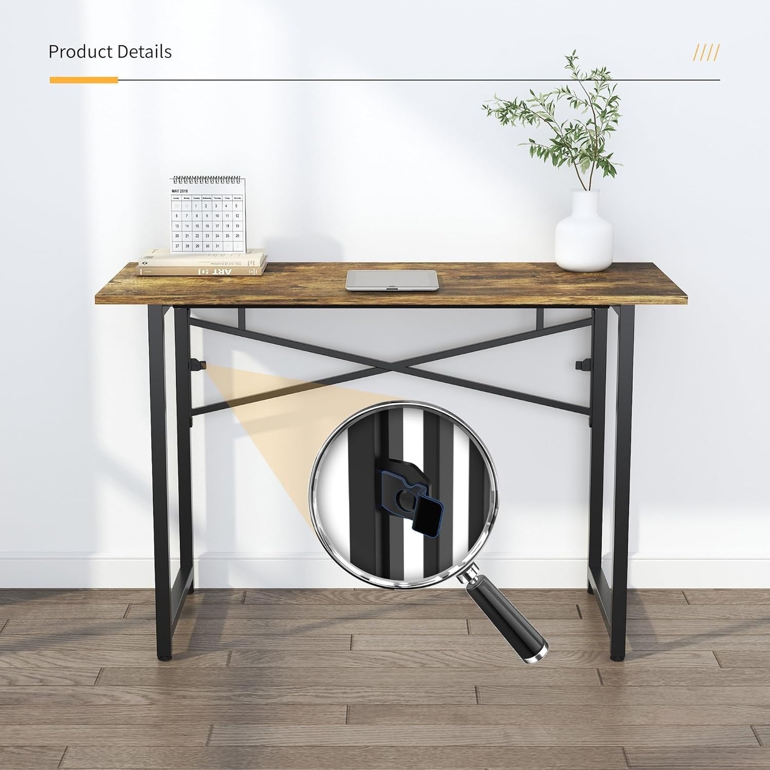 Folding Computer Desk 120cm Rustic Brown No Assembly Home Office Gaming Table