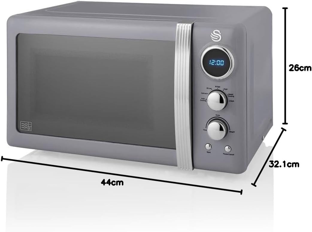 20L Retro Microwave 800W, 5 Power Levels, Digital Timer & Defrost, Grey
