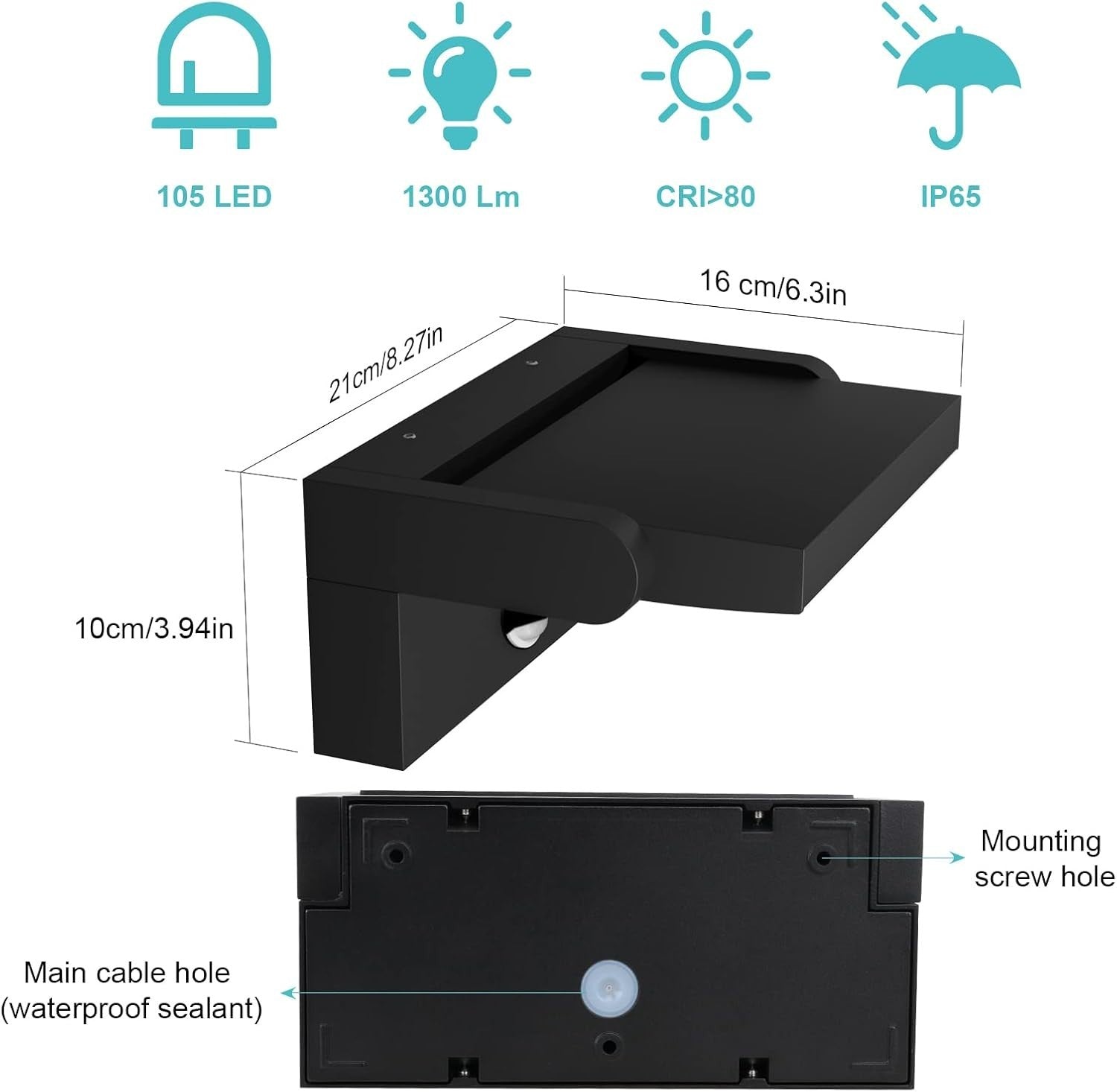 24W Motion Sensor Outdoor LED Wall Light Waterproof with Swivel Panel Cold White