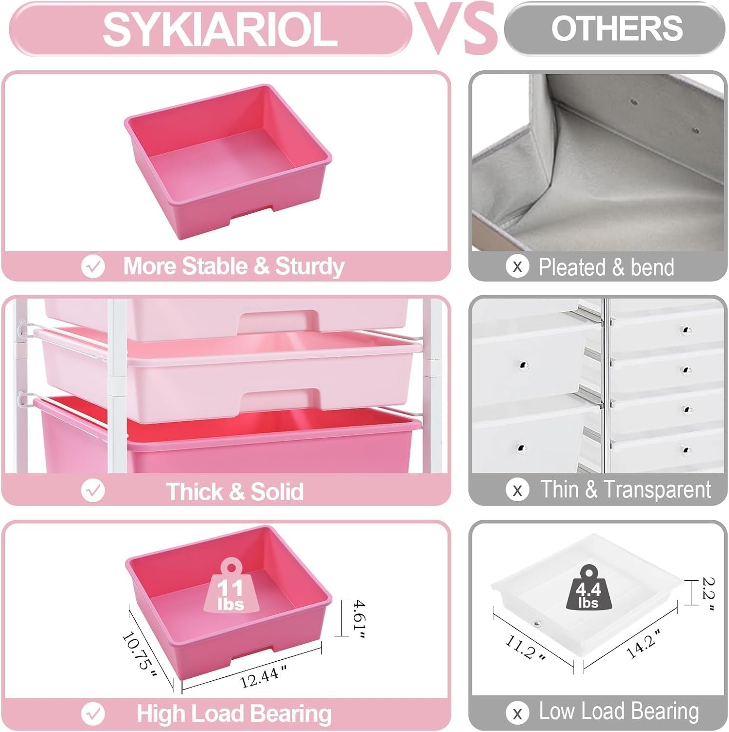 5 Drawer Rolling Storage Cart Pink Utility Organizer Trolley Wheels
