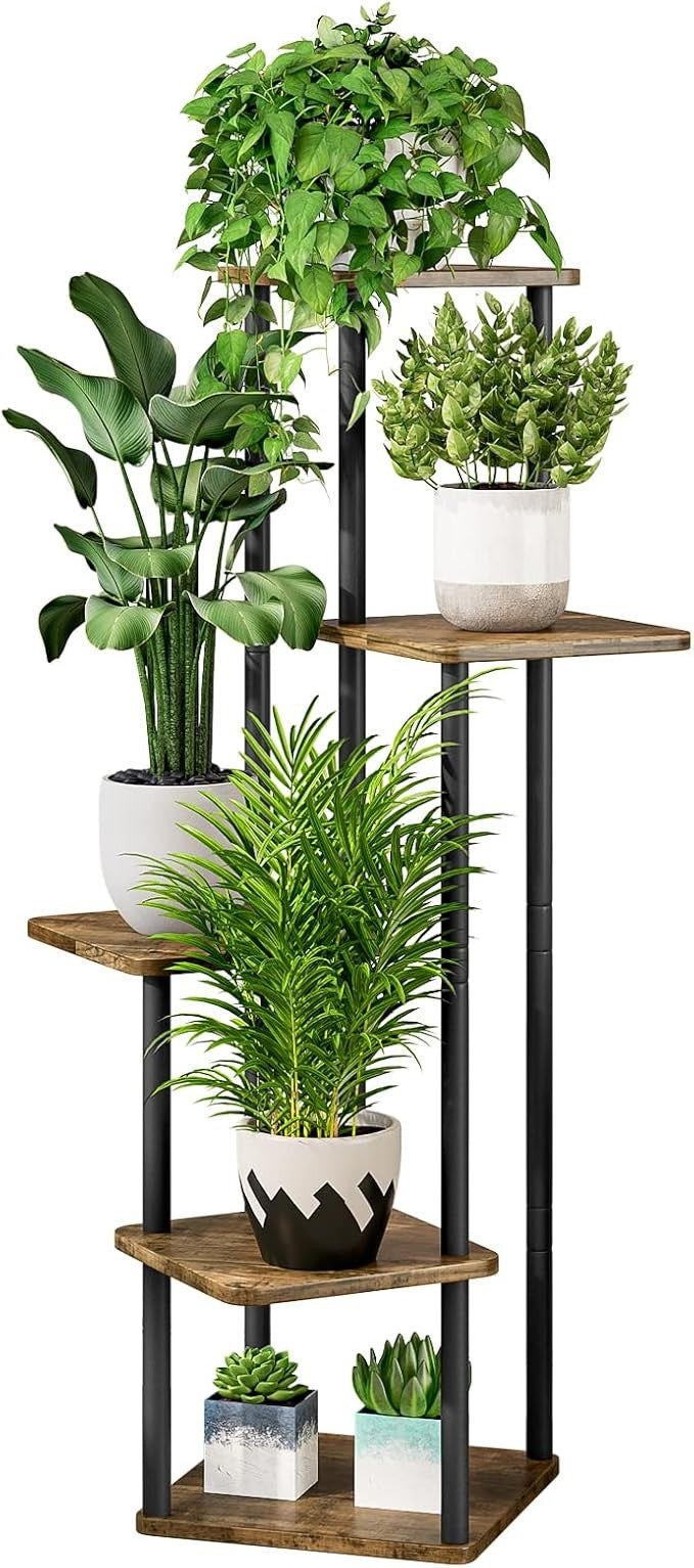 5 Tier Metal Plant Stand Indoor Outdoor Corner Tall Flower Shelf Rack Black