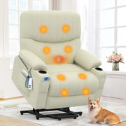 Electric Lift Recliner Chair Oversized Massage Heat USB Type-C Cream Armchair