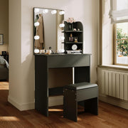 Vanity Makeup Dressing Table Stool Set Hollywood LED Mirror 70x140cm Storage