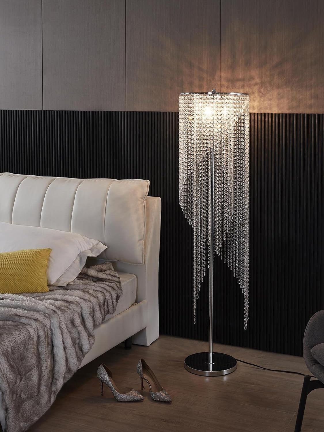 Crystal Floor Lamp Chrome 150cm | Modern Raindrop Style for Living Room