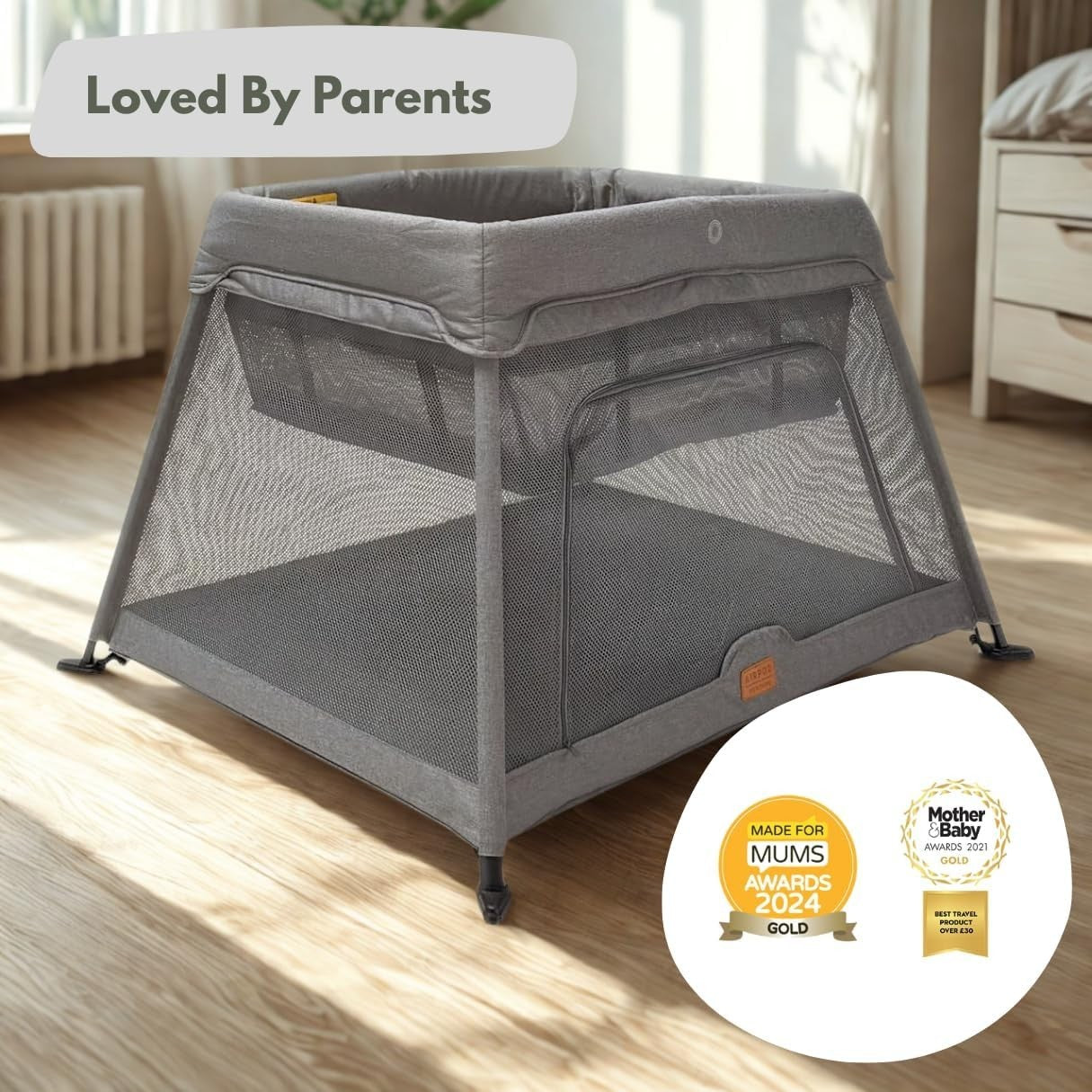 Travel Cot Playpen Lightweight Foldable Baby Bed with Mattress & Storage Grey