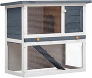 Outdoor Rabbit Hutch Wooden Double Level Cage Weatherproof Ramp Design