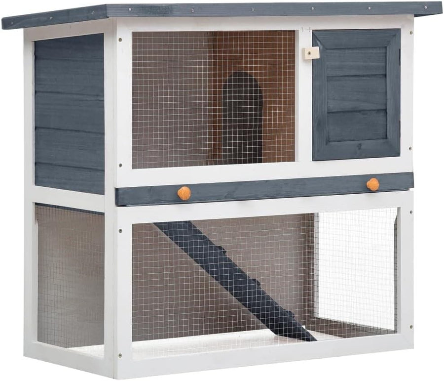 Outdoor Rabbit Hutch Wooden Double Level Cage Weatherproof Ramp Design