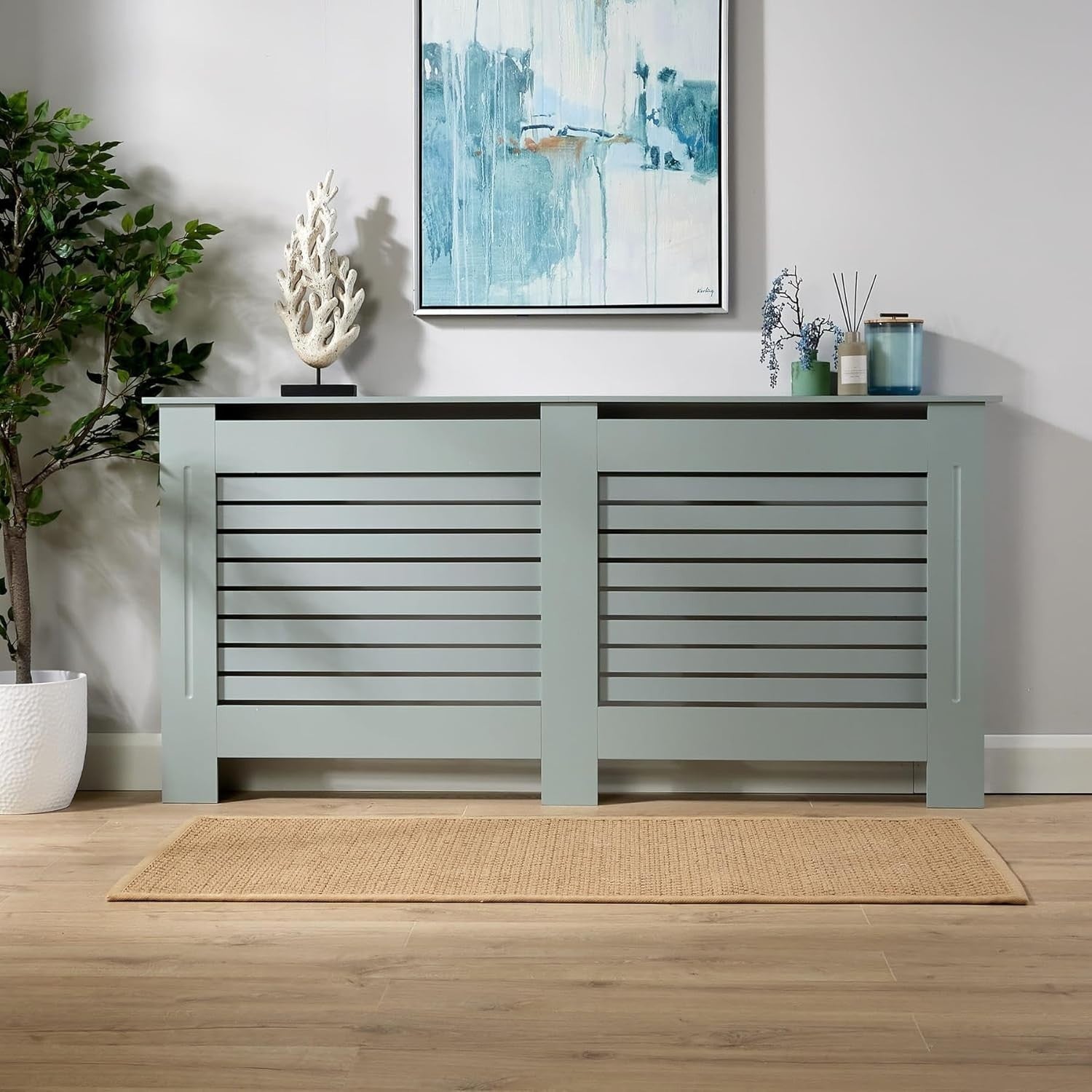 Grey Radiator Cover Wooden Slatted Grill Cabinet Shelf 172x19x82cm Extra Large