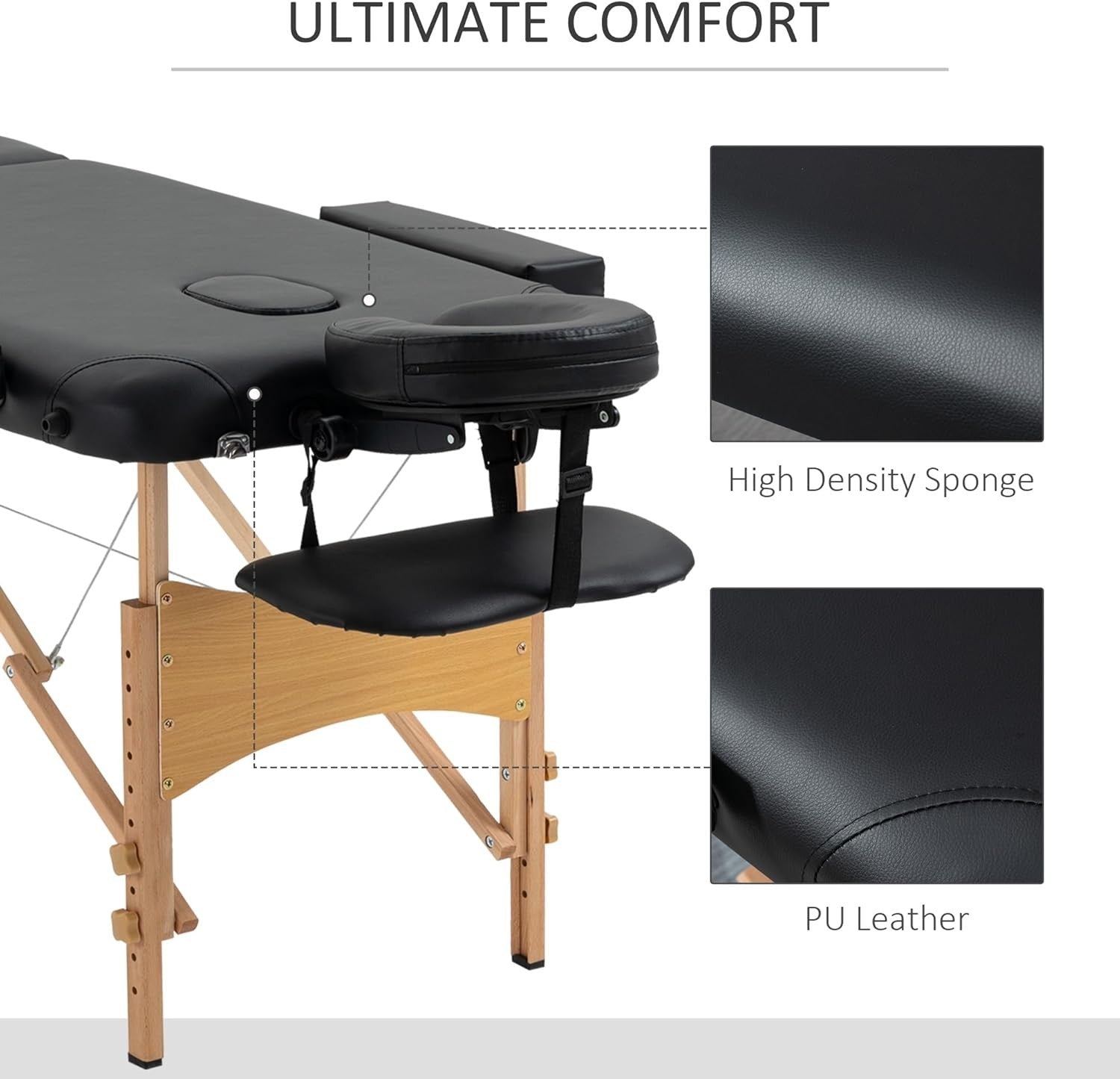 Portable Massage Table Folding 2-Section Wooden Beauty Spa Bed w/ Bag Black