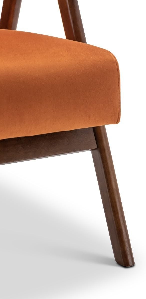 Orange Velvet Accent Armchair Retro Wooden Lounge Chair