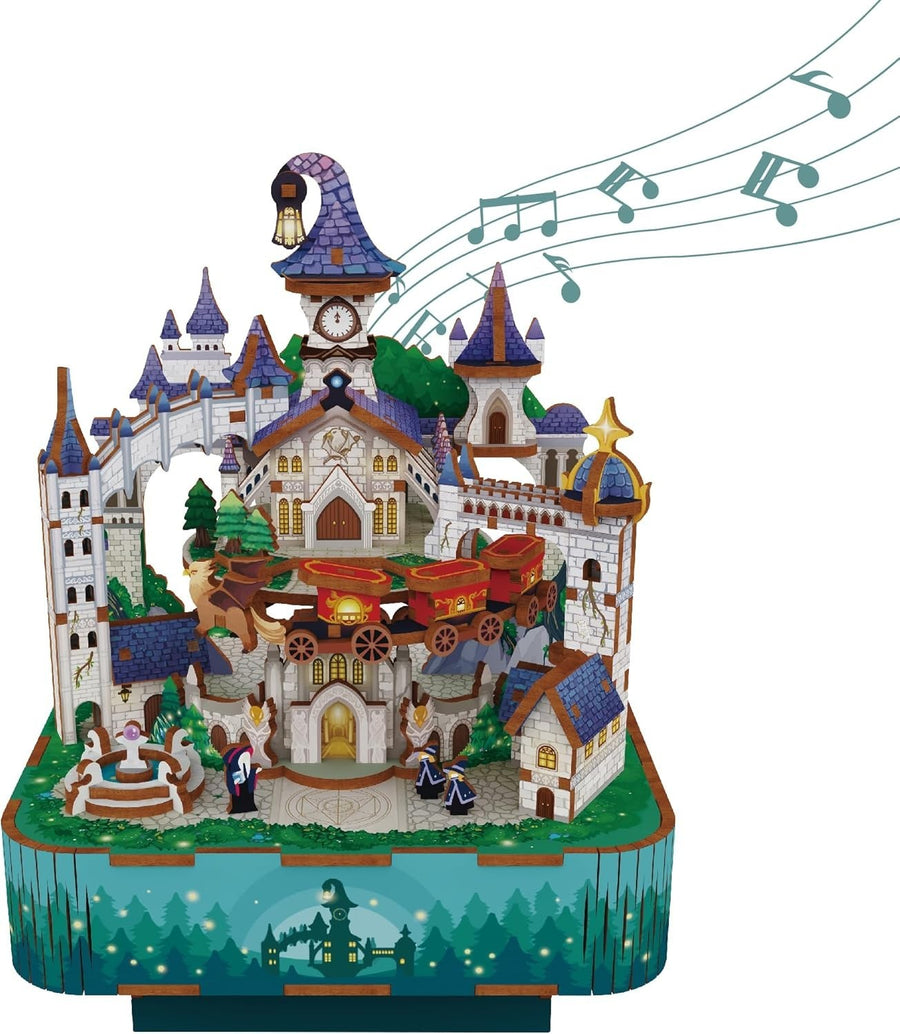 3D Wooden Castle Puzzle Music Box DIY Kit for Adults | Rotating Fairy Decor