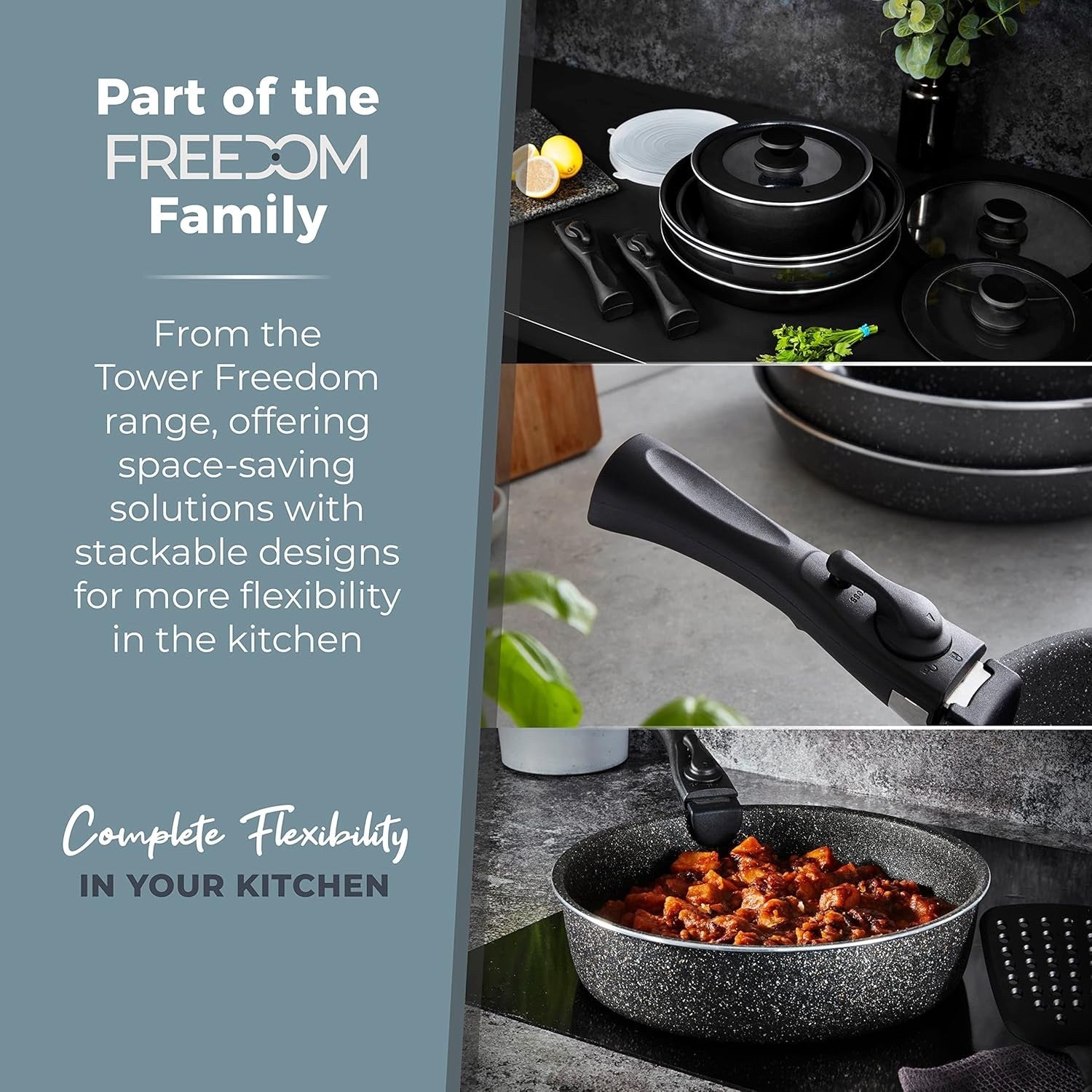 13pcs Black Non Stick Cookware Set  Stackable Pans with Detachable Handle
