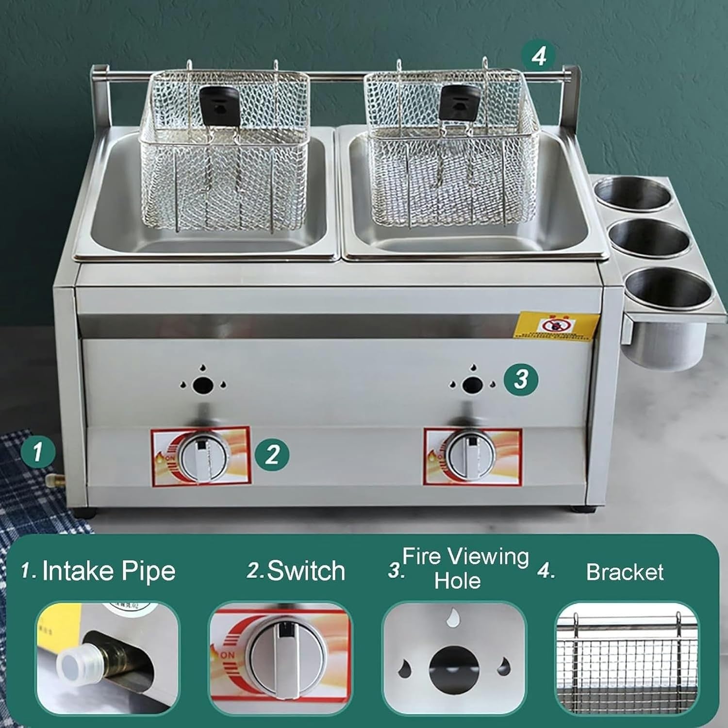 20L Double Tank Gas Deep Fryer Stainless Steel LPG Commercial