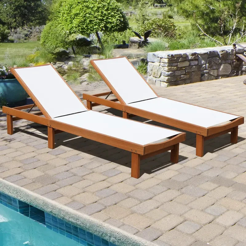 5-Position Reclining Outdoor Chaise Lounge, Adjustable Eucalyptus Sunbed
