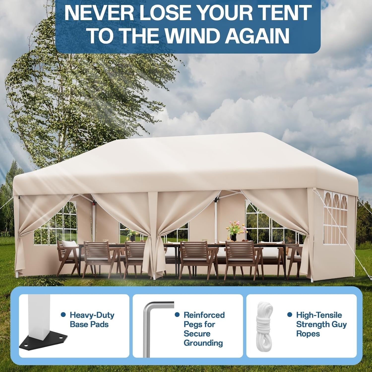 3x6M Beige Pop Up Gazebo With Removable Sidewalls Waterproof Outdoor Tent