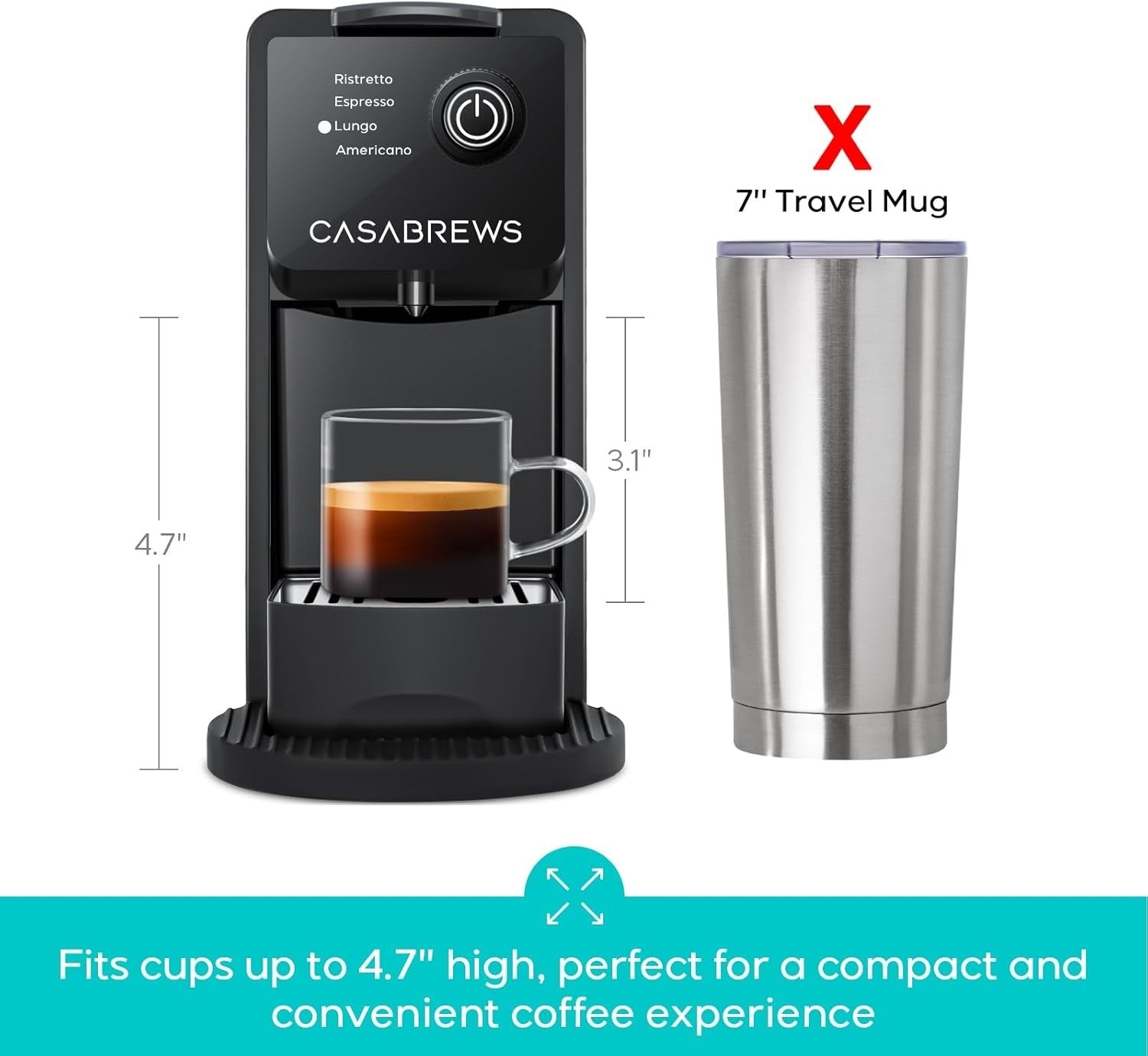 20 Bar Single Serve Espresso Machine for Pods Compact 4 Size Brewer 20oz Tank
