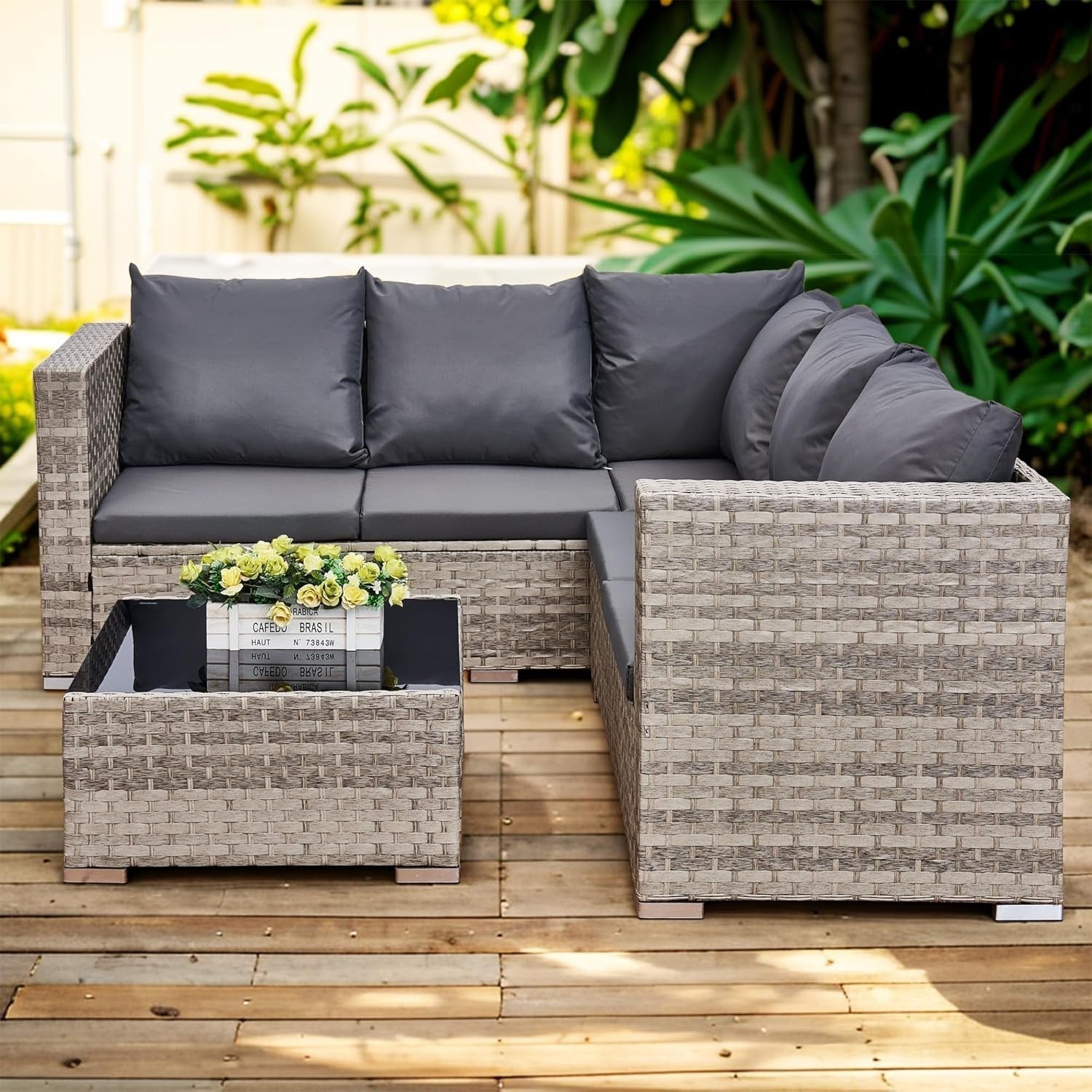 5-Seater Rattan Garden Sofa Set with Glass Table - Durable Outdoor Patio