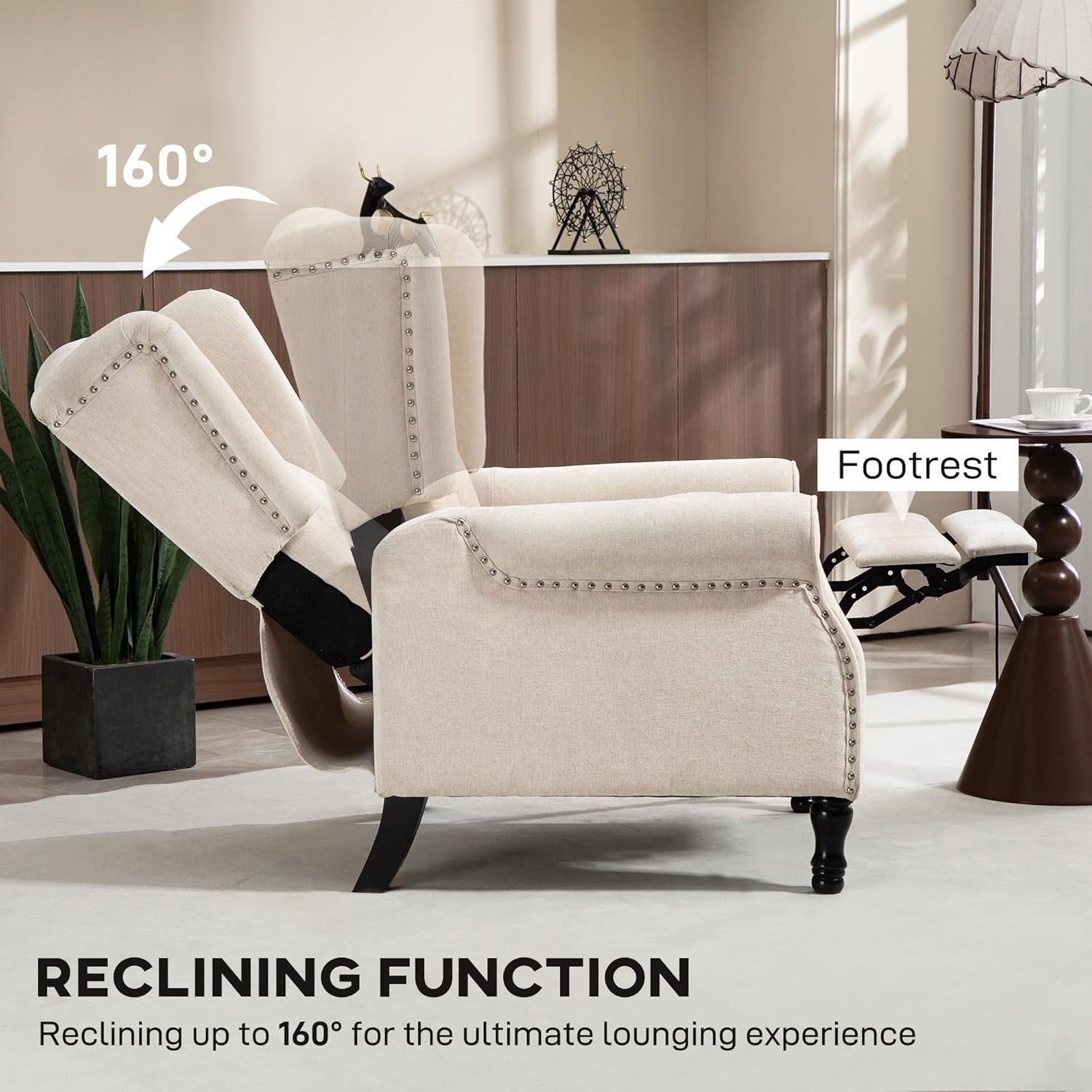 Vintage Recliner Chair with Footrest & Button Tufted Back - Comfortable Living