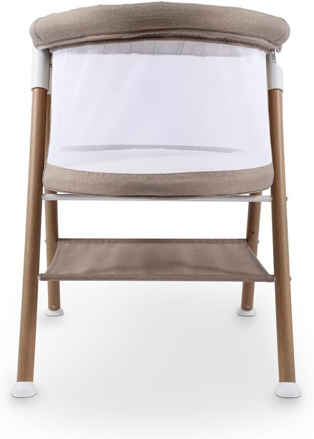 Portable Baby Crib Cot with Mesh Sides Lightweight Foldable Bed Wood Sandstone