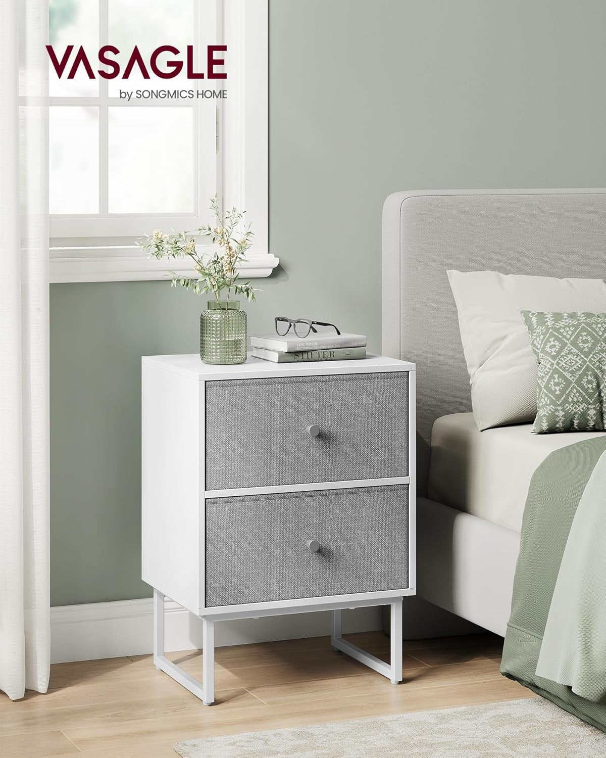 Modern Bedside Table with Fabric Drawers, 2-Tier Storage Cabinet for Bedrooms