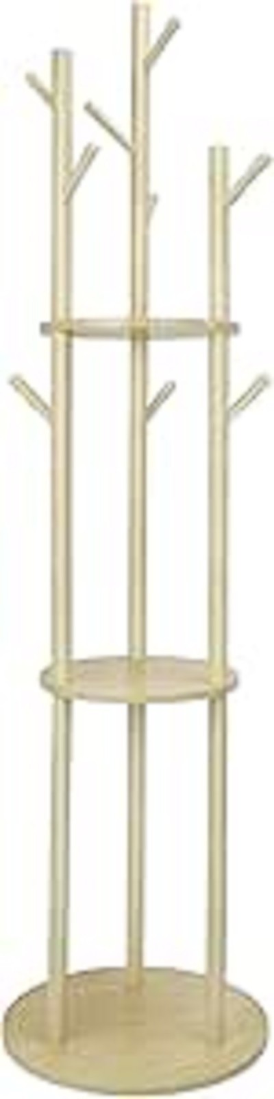 Light Wood Freestanding Coat Rack | 3 Shelves 9 Hooks Hall Tree Stand for Coats
