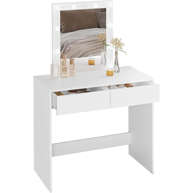White Vanity Dressing Table with LED Mirror & Drawers for Bedroom Makeup