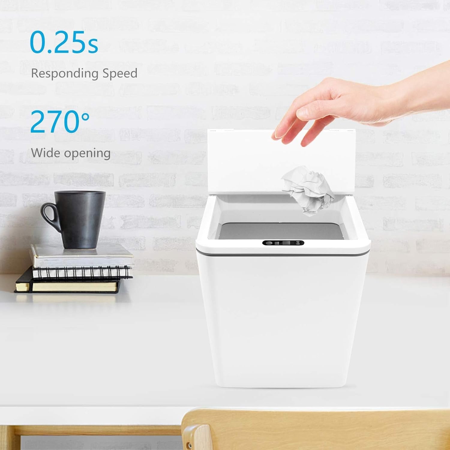 6L Touchless Mini Bin | Automatic Sensor Trash Can White 1.5 Gal